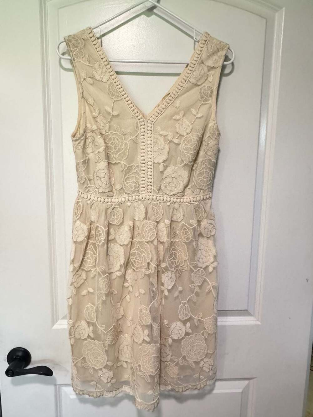 Coquette Floral Embroidered Lace Dress Cream Wedding Guest Women’s L